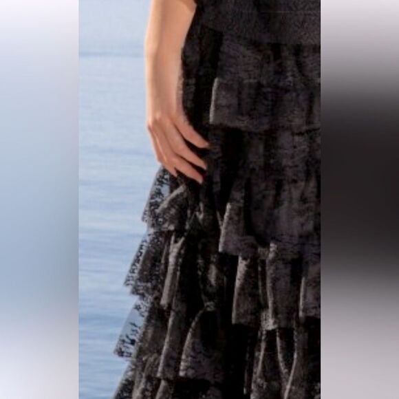 Heidi Merrick ~ 2023 Petticoat Maxi Skirt Black Satin and Lace - Picture 8 of 16